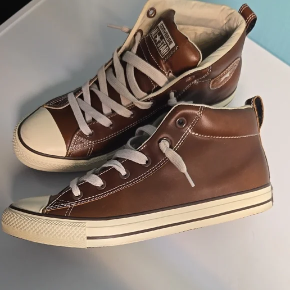 Converse Brown Leather High-Top Sneakers - Picture 2 of 6